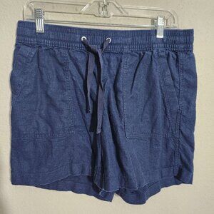 Nautica Shorts Womens Medium Navy Blue Linen-Blend Drawstring